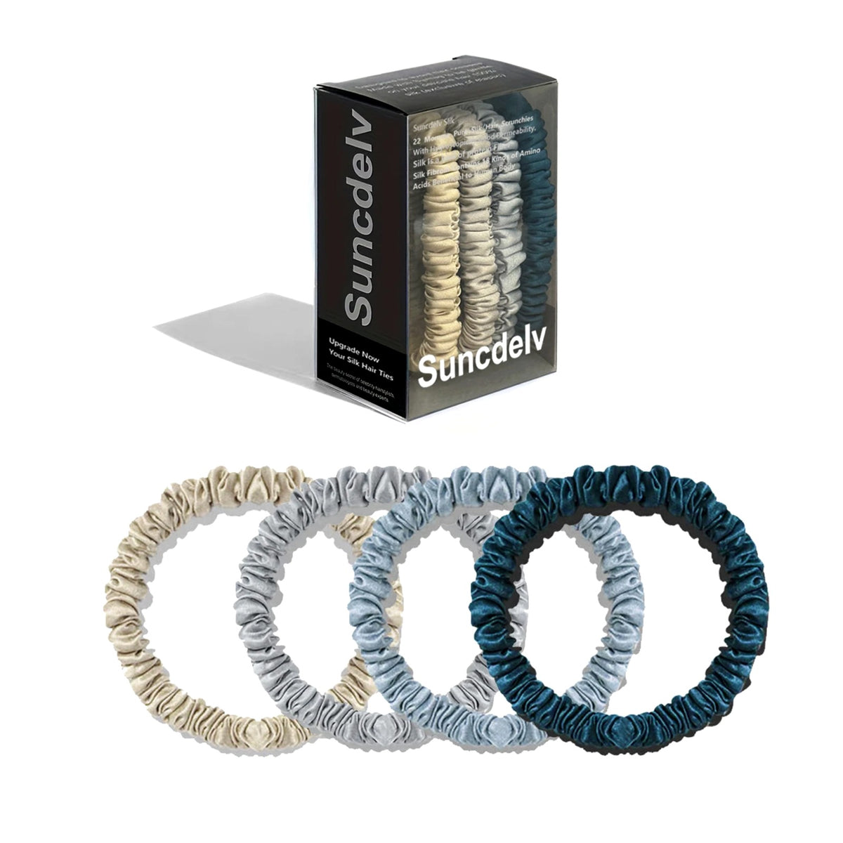 Silk scrunchies set of 4, sky and sand