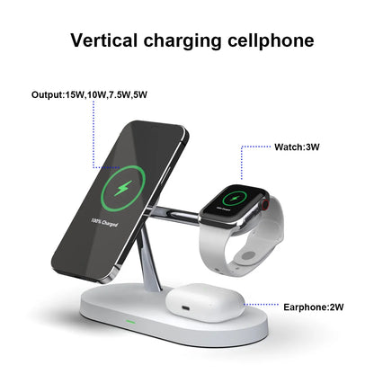 "3-in-1 Fast Wireless Charger Stand for iPhone 12 to 16, Apple Watch 4 to 10, and AirPods Pro/3/2"