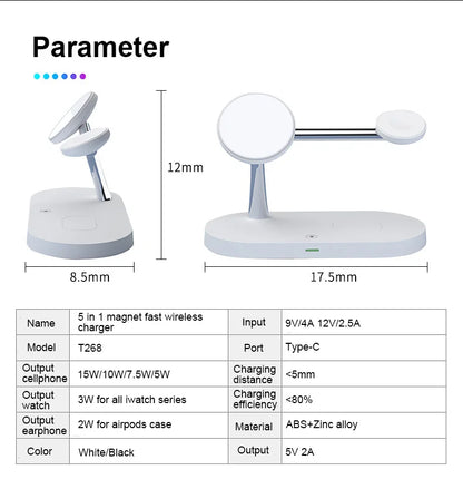 "3-in-1 Fast Wireless Charger Stand for iPhone 12 to 16, Apple Watch 4 to 10, and AirPods Pro/3/2"