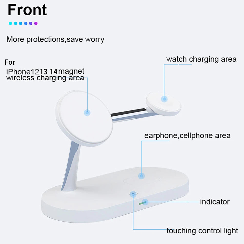 "3-in-1 Fast Wireless Charger Stand for iPhone 12 to 16, Apple Watch 4 to 10, and AirPods Pro/3/2"