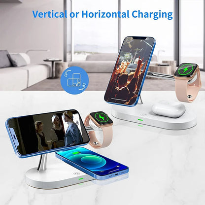 "3-in-1 Fast Wireless Charger Stand for iPhone 12 to 16, Apple Watch 4 to 10, and AirPods Pro/3/2"