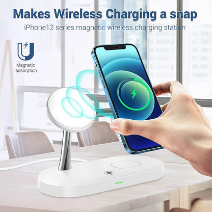 "3-in-1 Fast Wireless Charger Stand for iPhone 12 to 16, Apple Watch 4 to 10, and AirPods Pro/3/2"