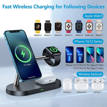 "3-in-1 Fast Wireless Charger Stand for iPhone 12 to 16, Apple Watch 4 to 10, and AirPods Pro/3/2"