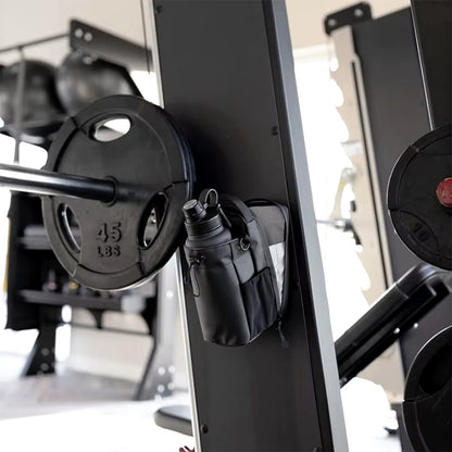 Magnetic gym bag on a squat rack