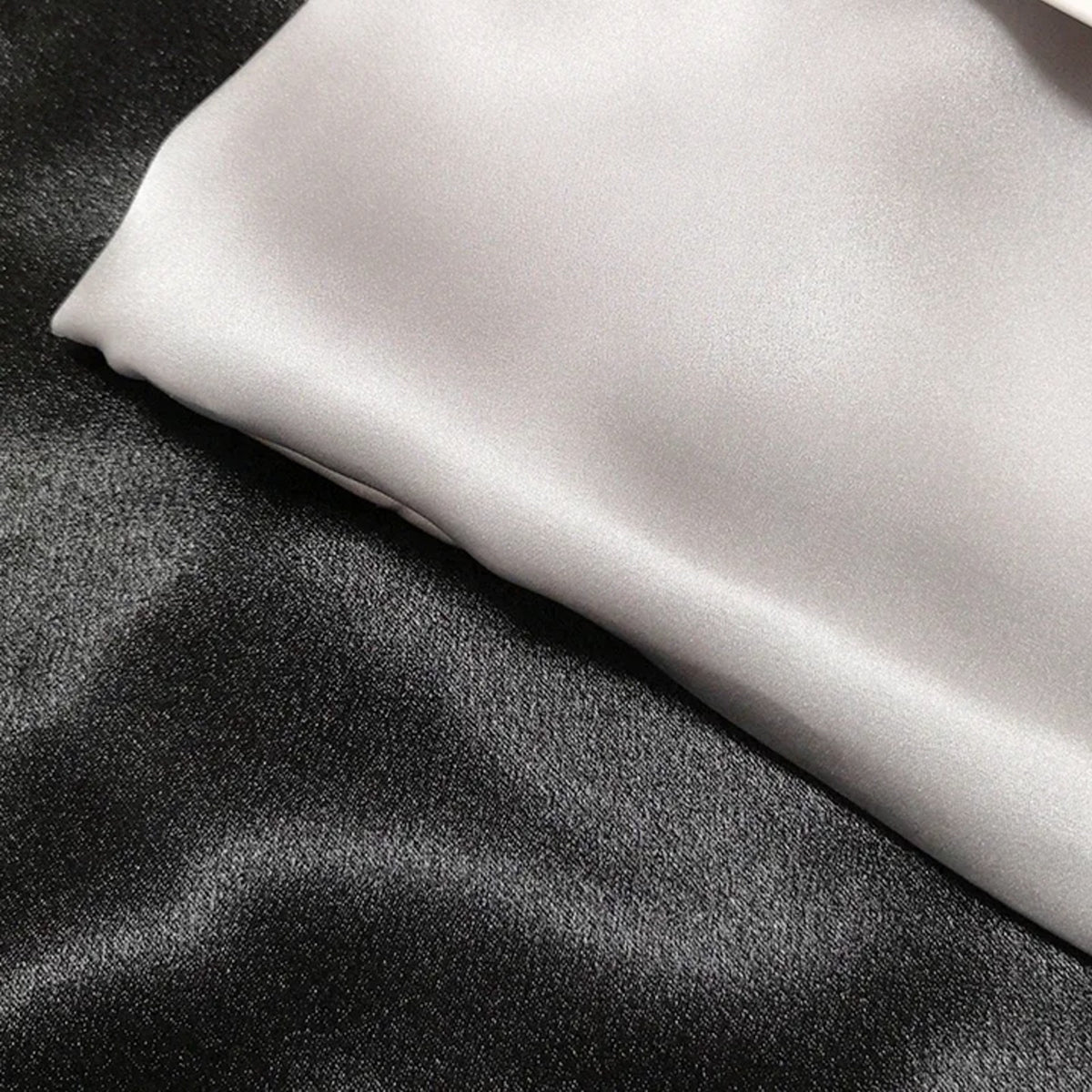 Silver mulberry silk pillowcase close-up