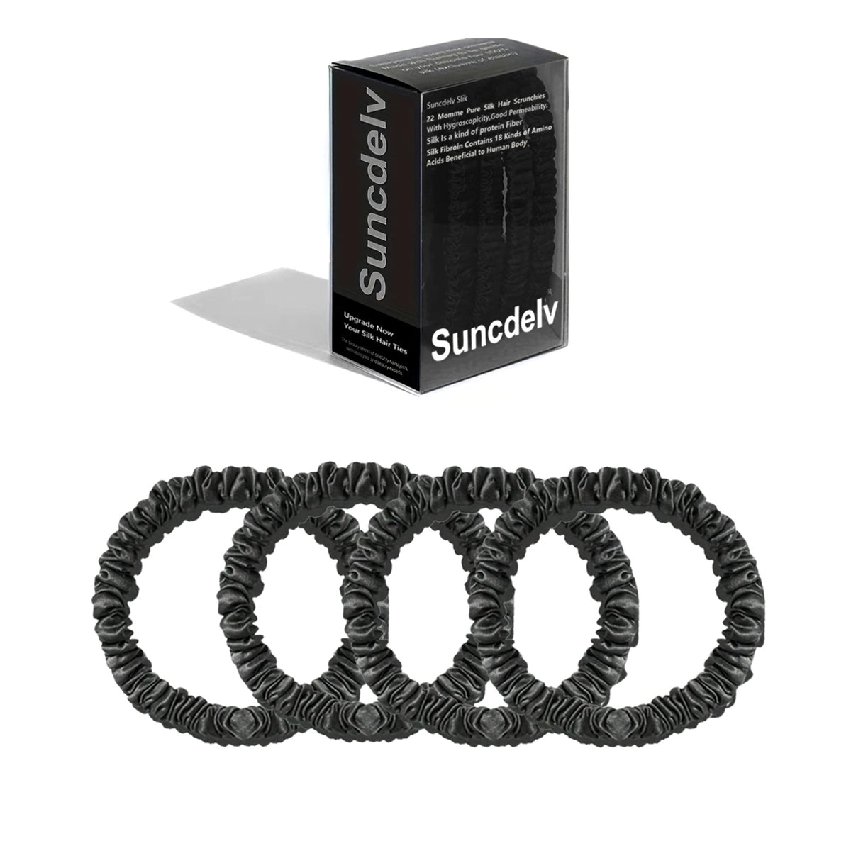 Silk scrunchies set of 4, midnight black