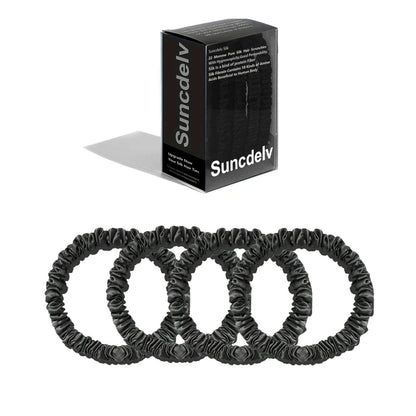 Silk scrunchies set of 4, midnight black
