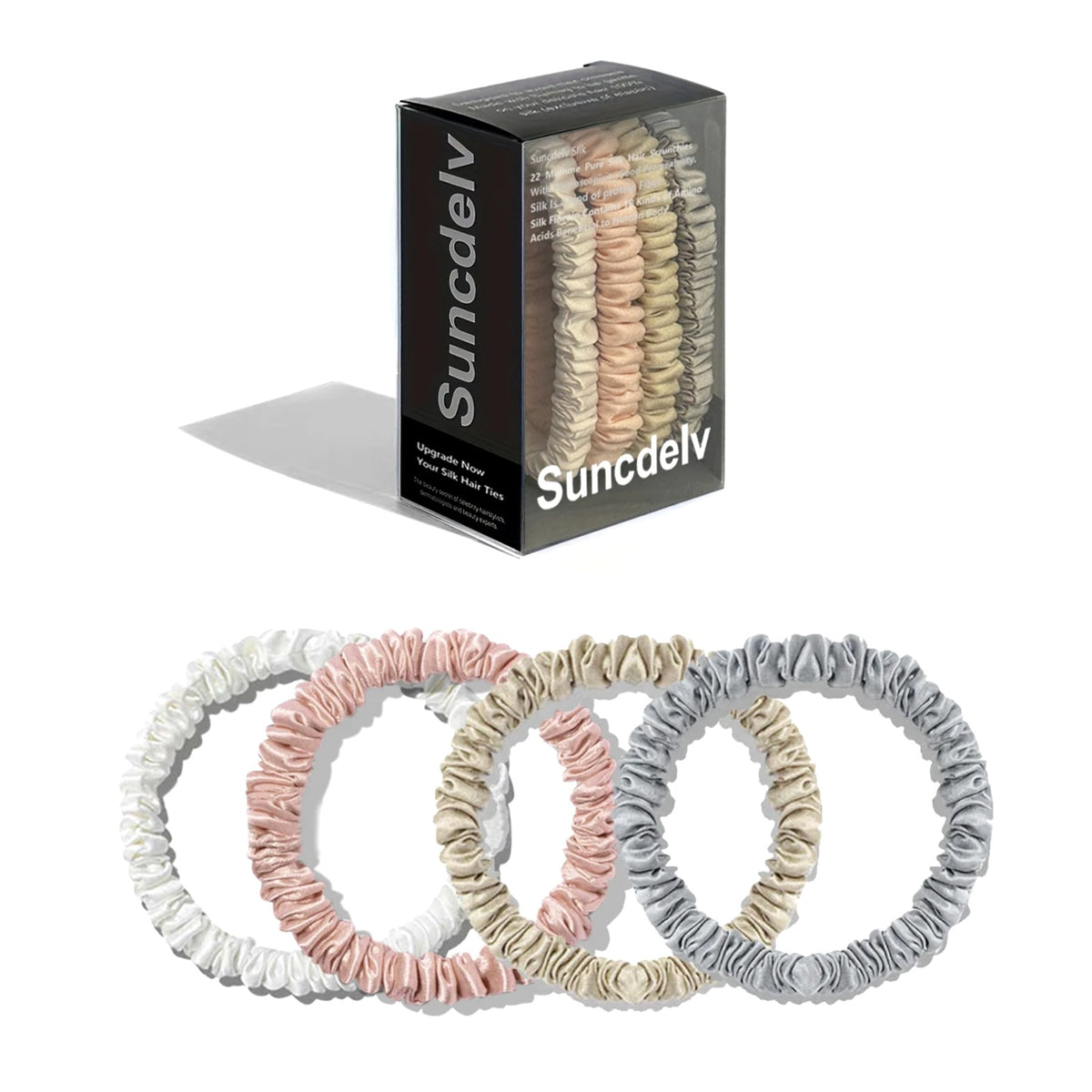 Silk scrunchies set of 4, soft neutrals
