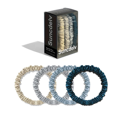 Silk scrunchies set of 4, sky and sand