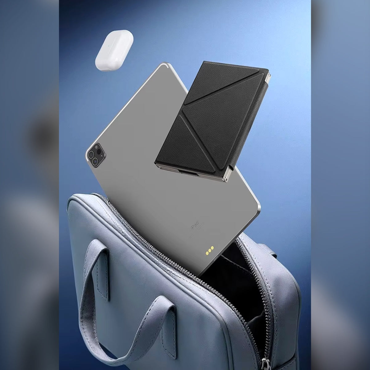 Folded keyboard slipping into a bag