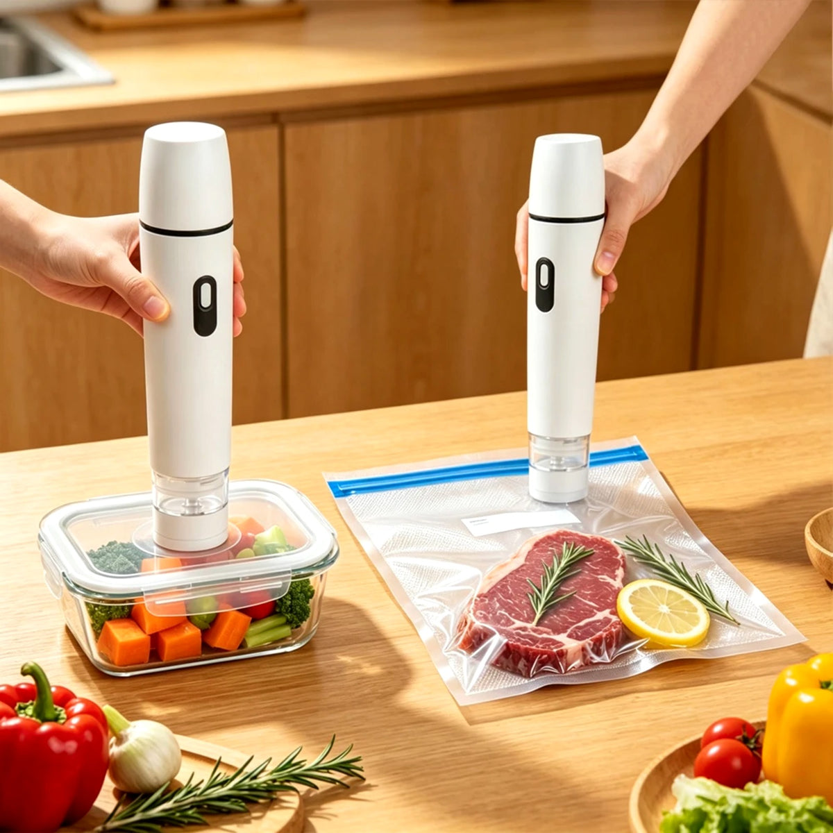 Vacuum sealing food in the kitchen