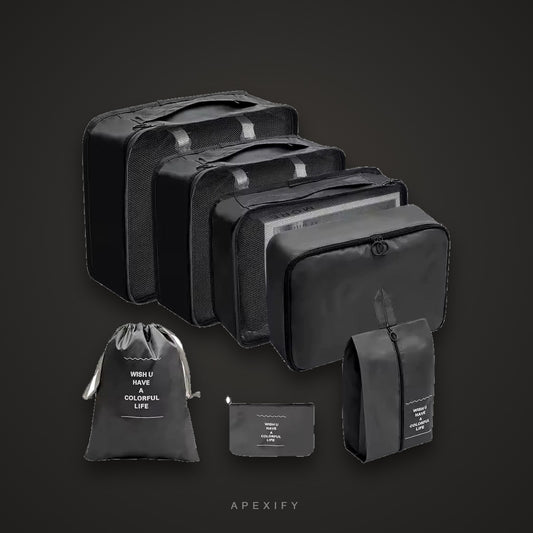 Black compression packing cubes, set of 7